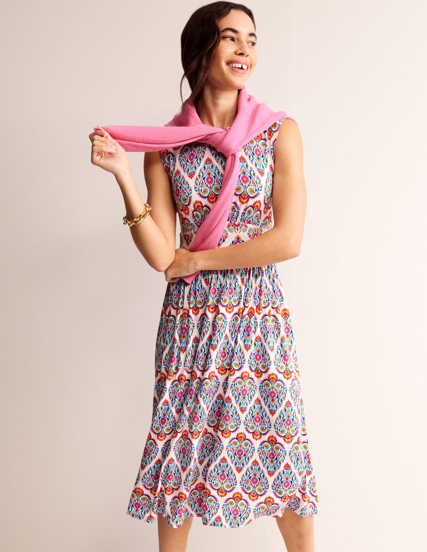 Thea Sleeveless Midi Dress-Multi, Flora Stamp