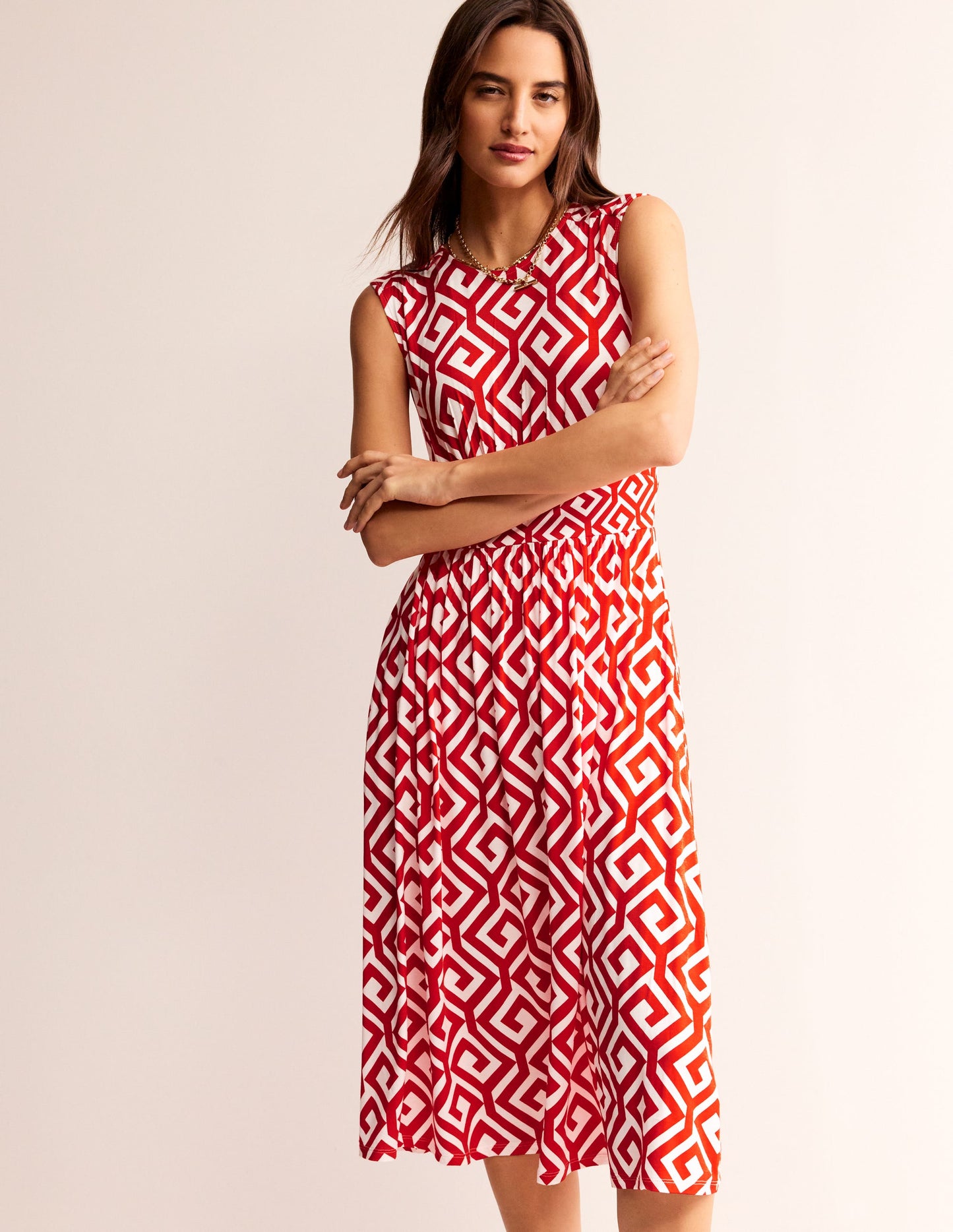 Thea Sleeveless Midi Dress-Flame Scarlet, Maze