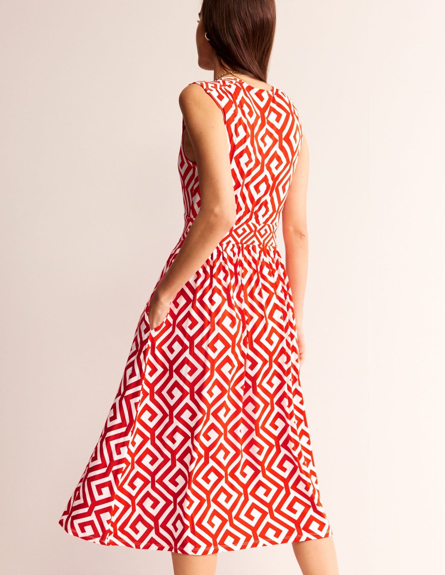 Thea Sleeveless Midi Dress-Flame Scarlet, Maze