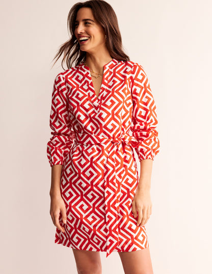 Cleo Tie Waist Linen Dress-Flame Scarlet, Maze