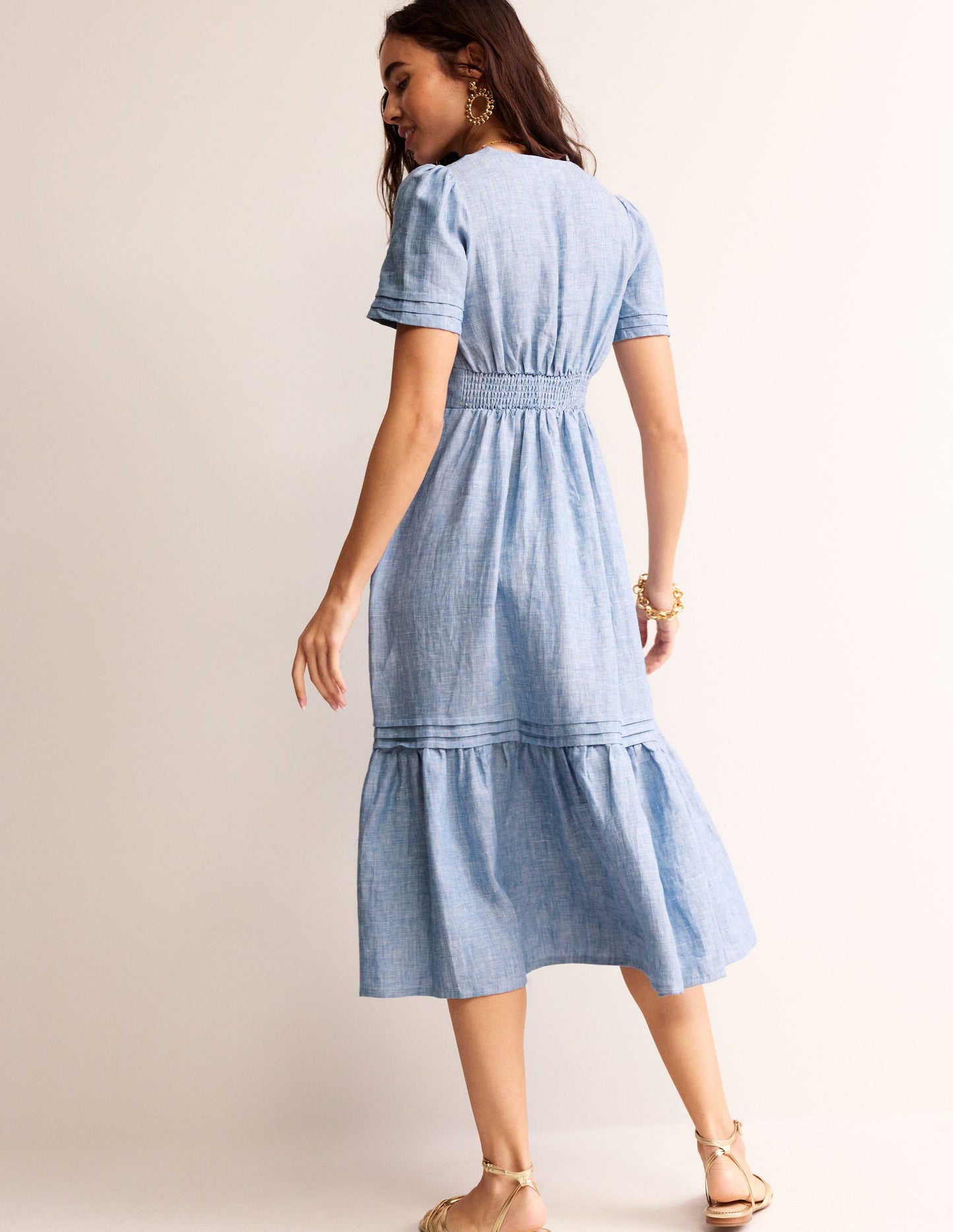 Eve Linen Midi Dress-Chambray