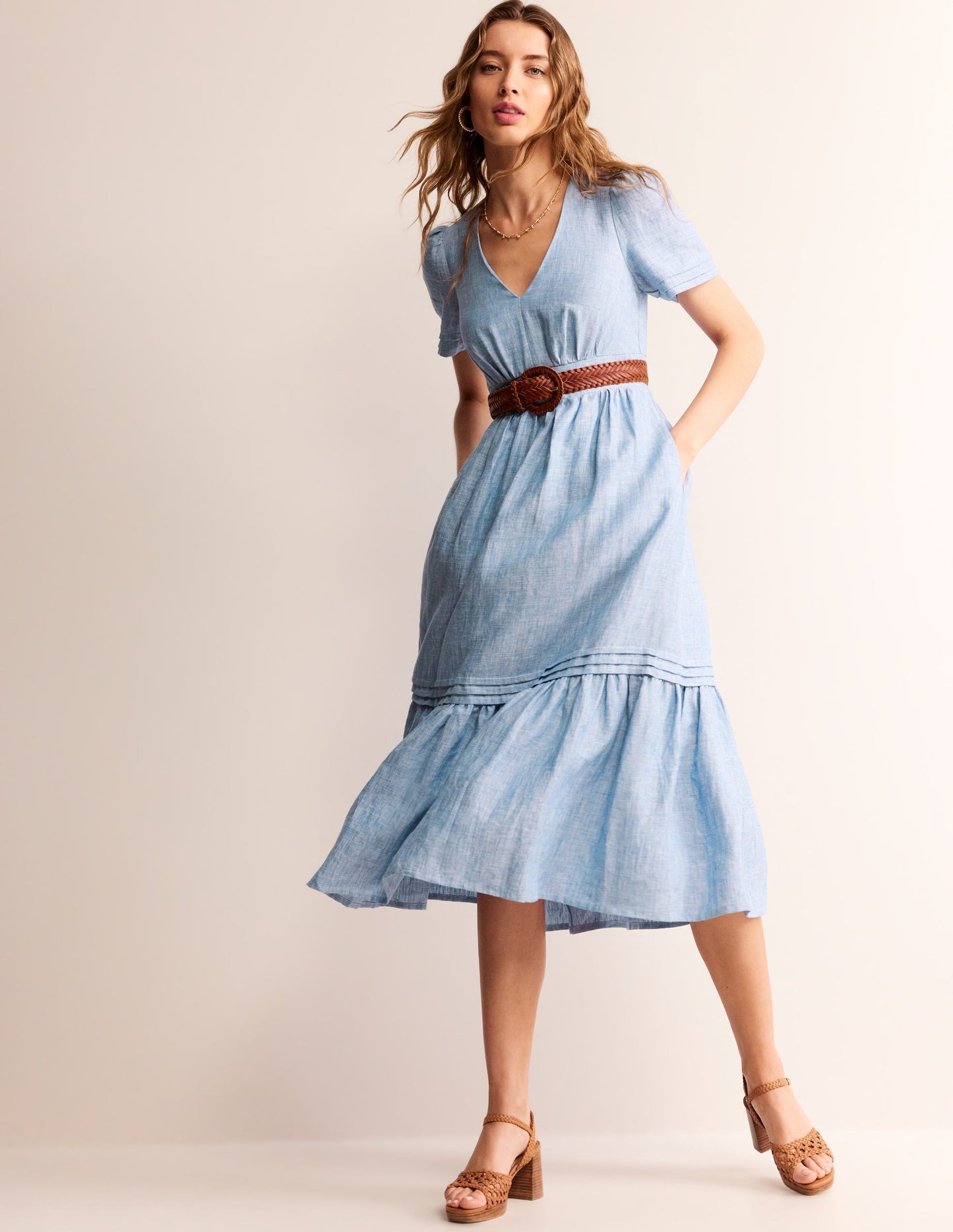 Eve Linen Midi Dress-Chambray