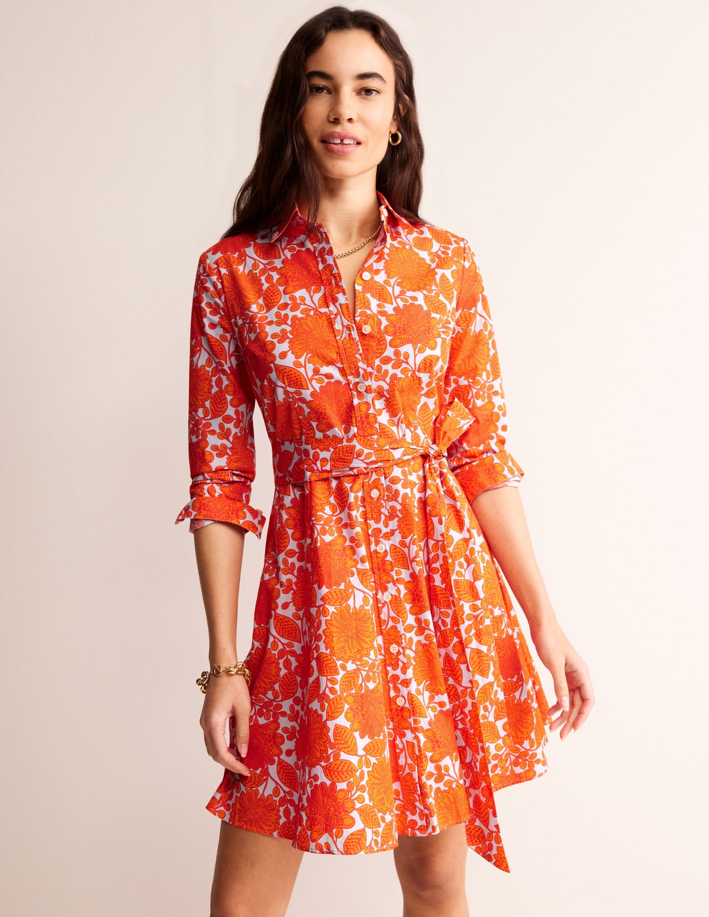 Amy Cotton Short Shirt Dress-Firecracker, Gardenia Swirl