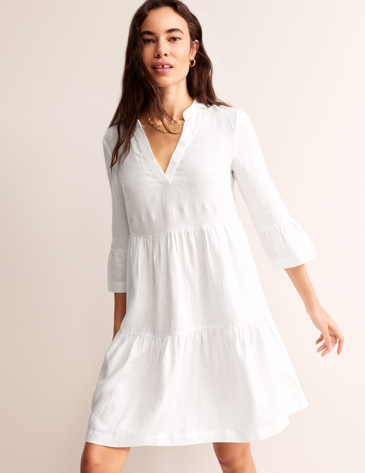 Sophia Linen Short Dress-White