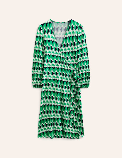 Joanna Jersey Midi Wrap Dress-Ming Green, Abstract Illusion