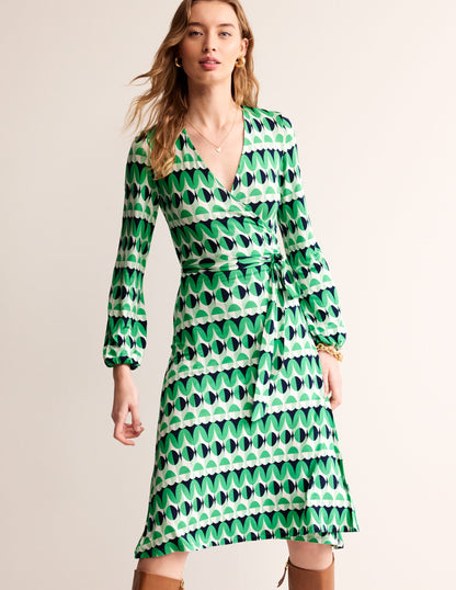 Joanna Jersey Midi Wrap Dress-Ming Green, Abstract Illusion