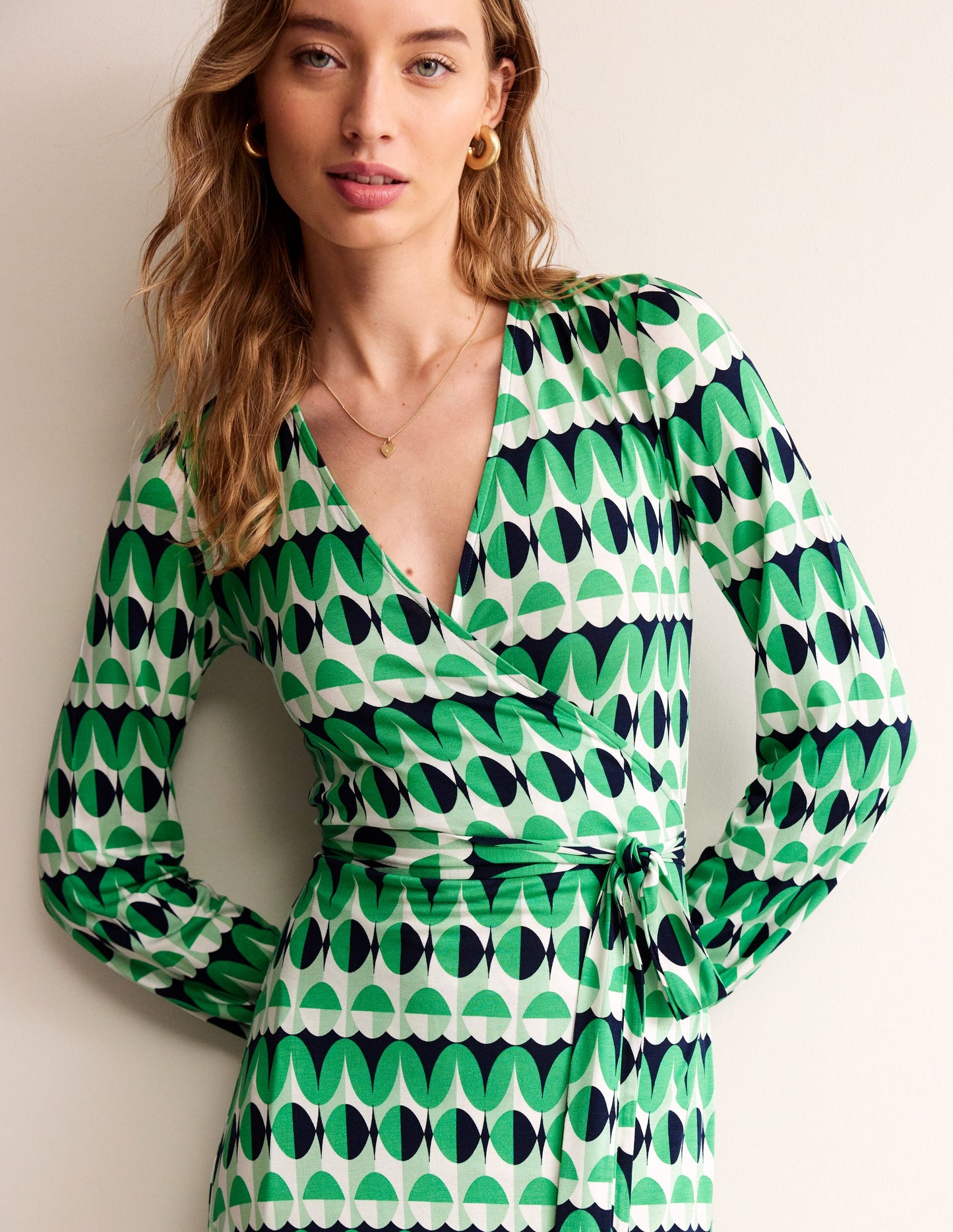 Joanna Jersey Midi Wrap Dress-Ming Green, Abstract Illusion