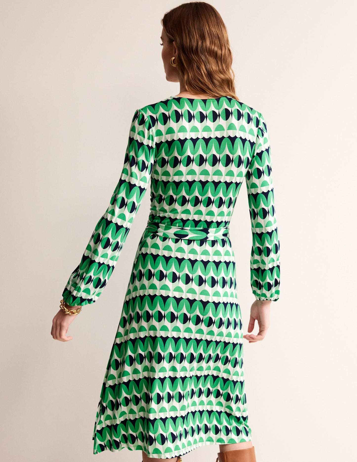 Joanna Jersey Midi Wrap Dress-Ming Green, Abstract Illusion