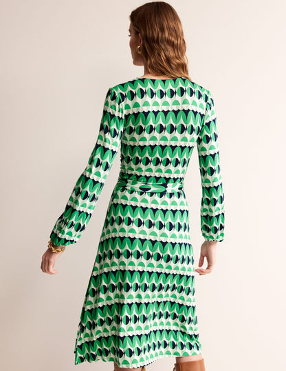 Joanna Jersey Midi Wrap Dress-Ming Green, Abstract Illusion