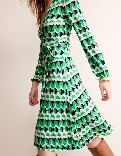 Joanna Jersey Midi Wrap Dress-Ming Green, Abstract Illusion