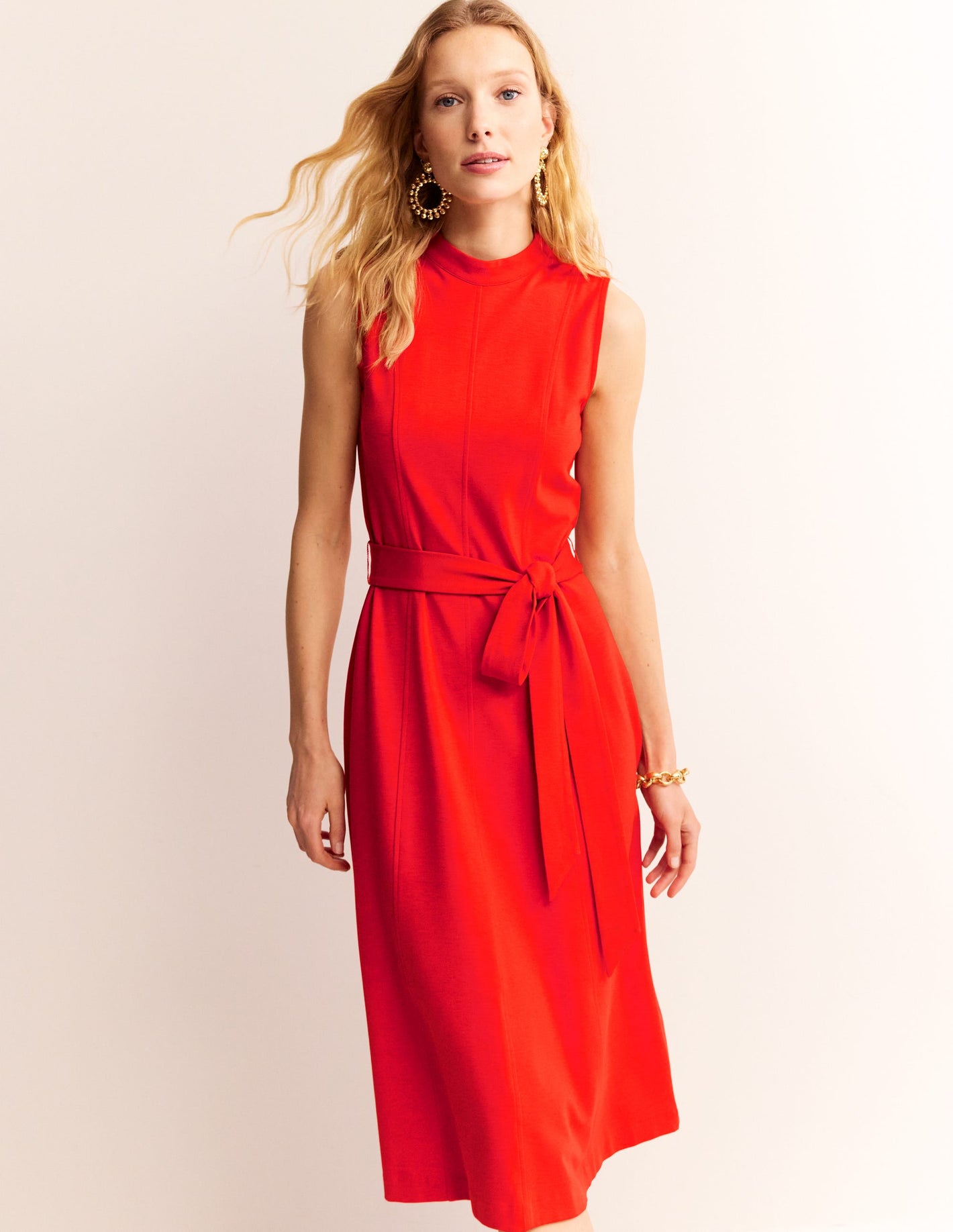 Nicola High Neck Ponte Dress-Fiesta Orange