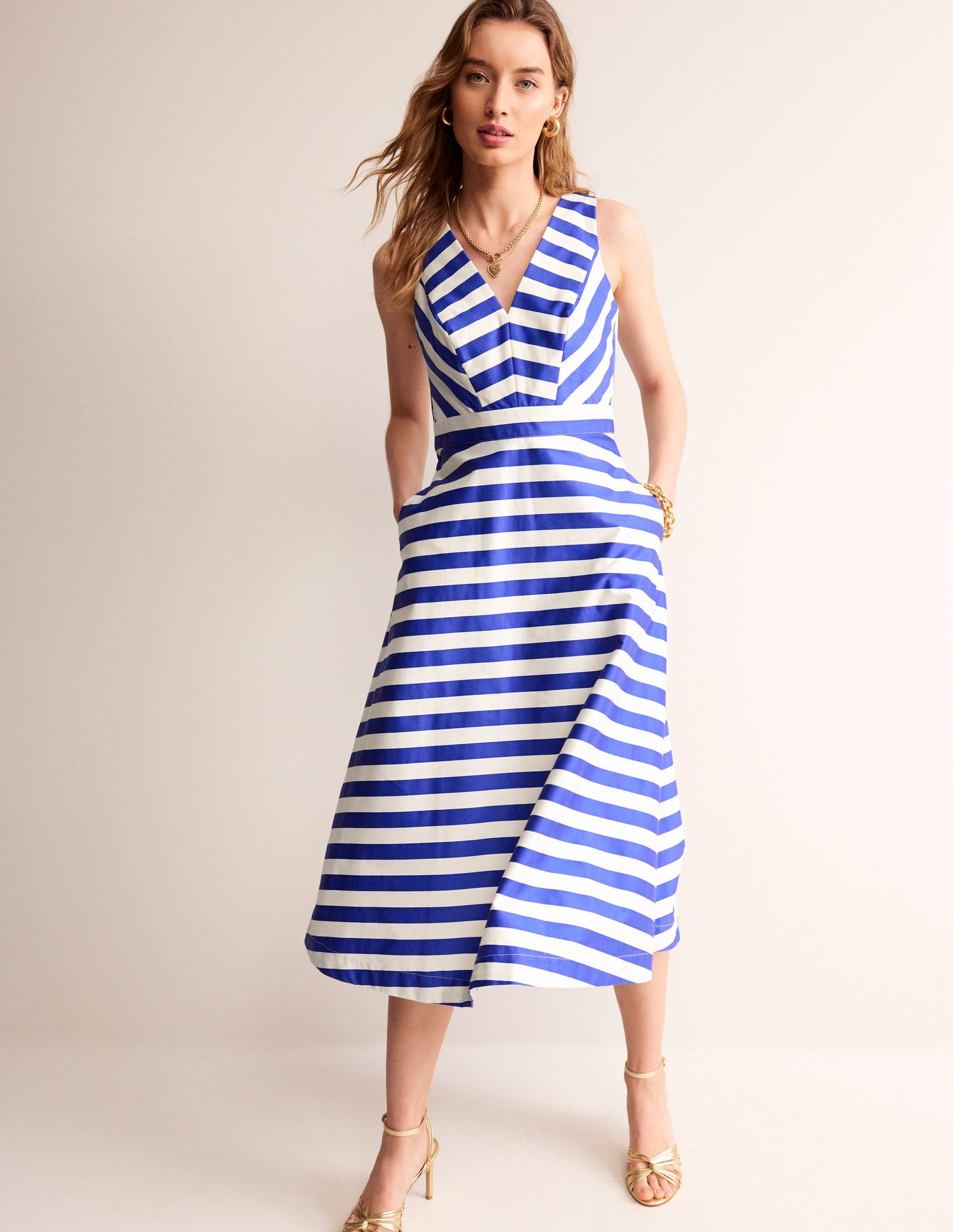 Panelled Bodice Midi Dress-Surf the Web Stripe