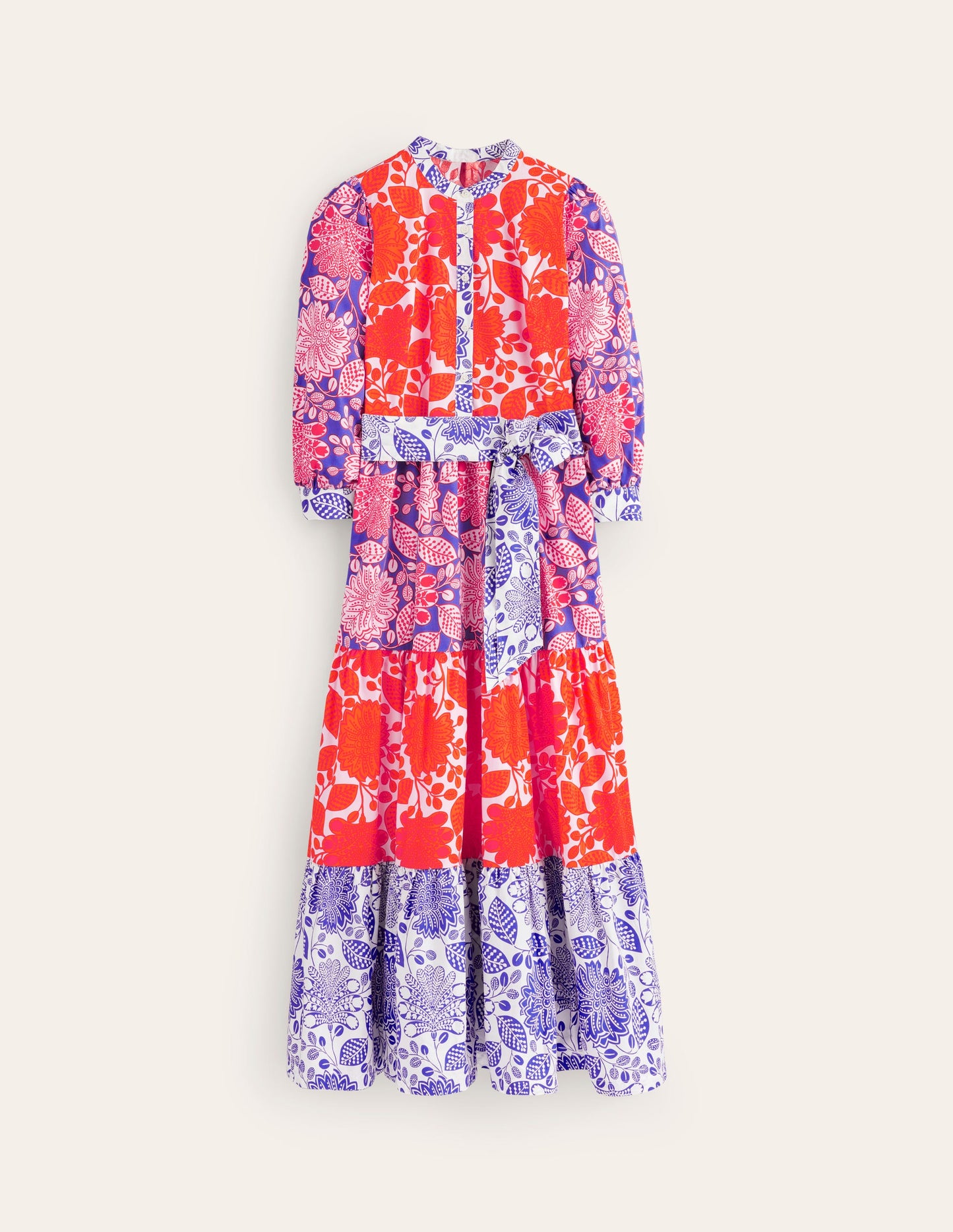 Alba Tiered Cotton Maxi Dress-Firecracker, Gardenia Swirl