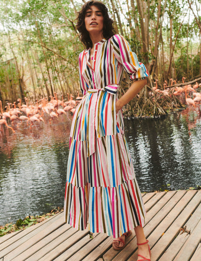 Alba Tiered Cotton Maxi Dress-Multistripe