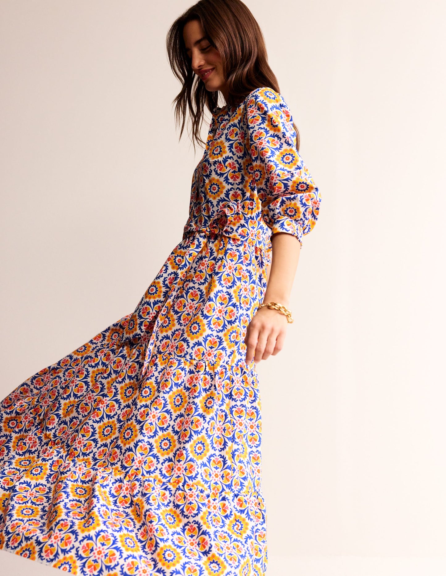 Alba Tiered Cotton Maxi Dress-Artisan's Gold, Mosaic Bloom