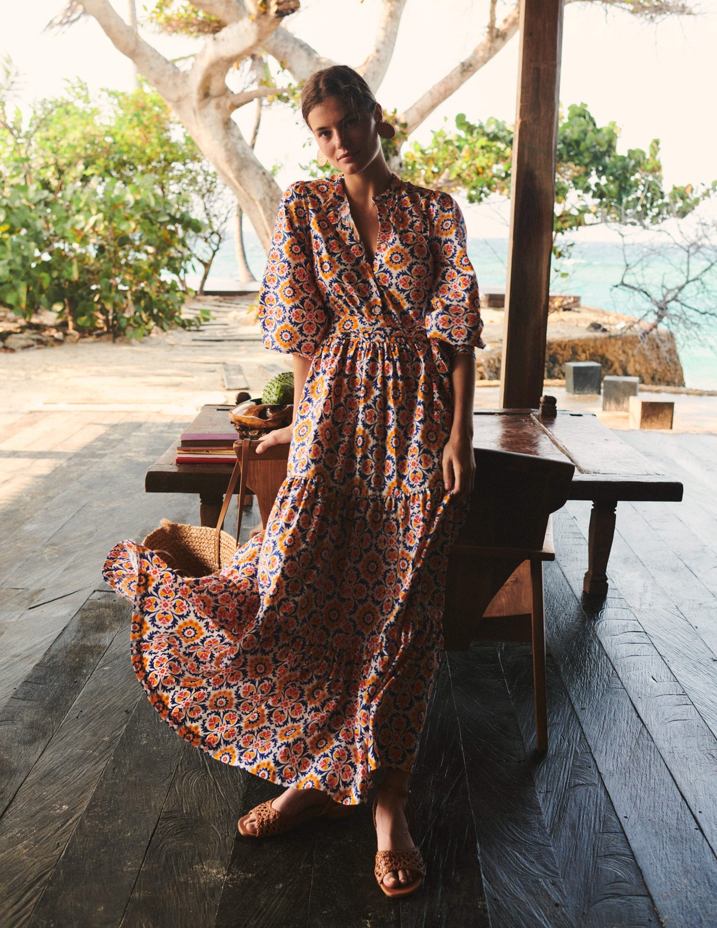 Alba Tiered Cotton Maxi Dress-Artisan's Gold, Mosaic Bloom