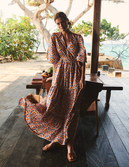 Alba Tiered Cotton Maxi Dress-Artisan's Gold, Mosaic Bloom