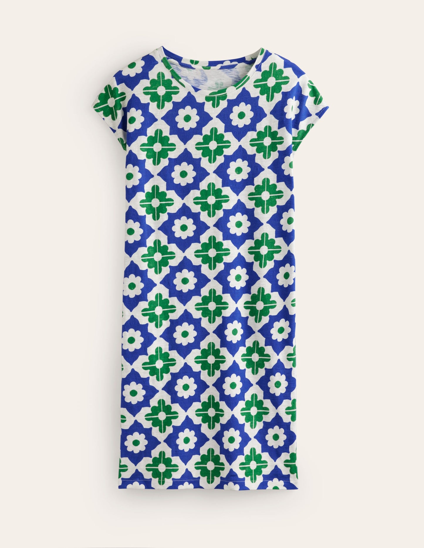 Leah Jersey T-shirt Dress-Green, Geometric Stamp