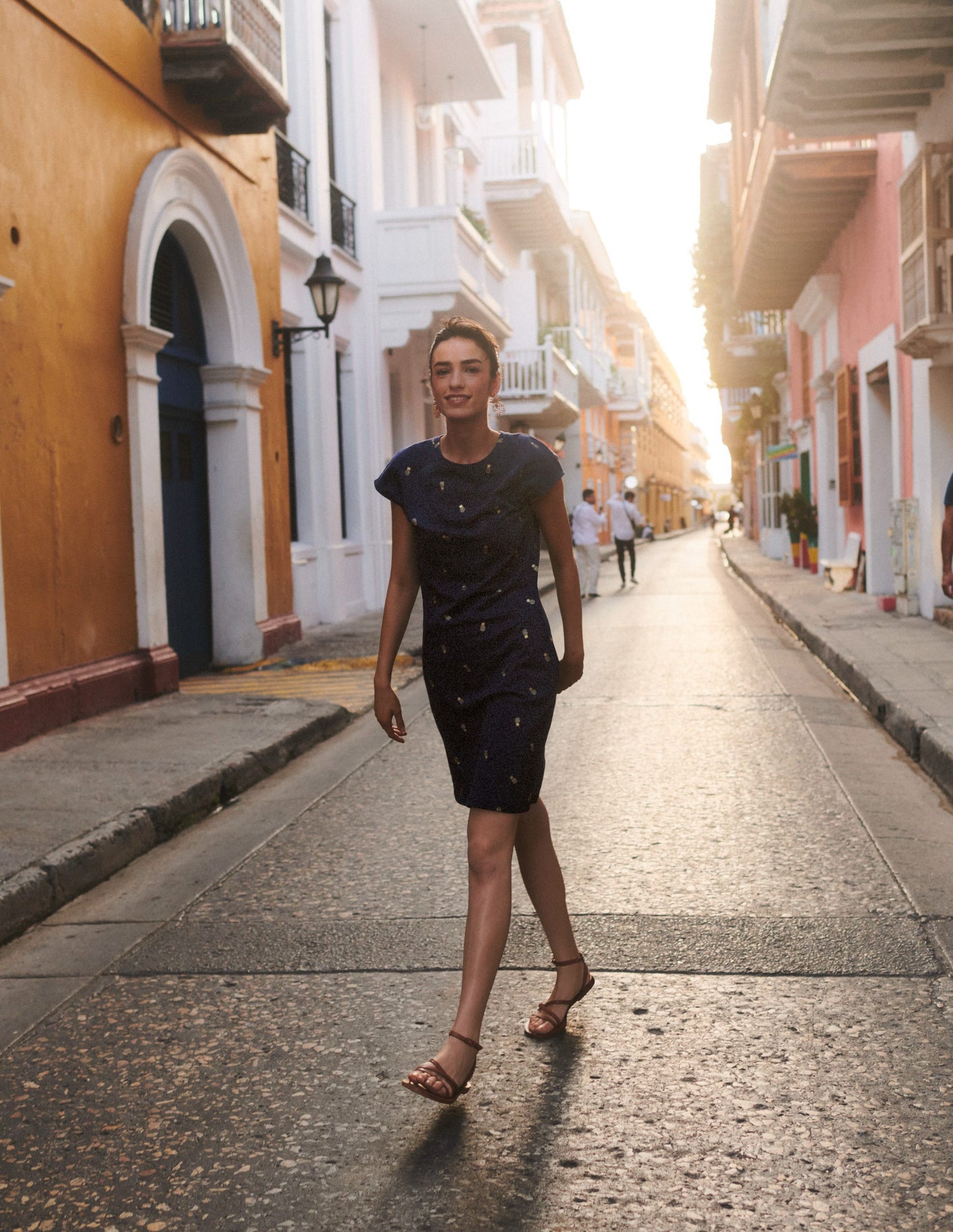 Leah Jersey T-shirt Dress-French Navy, Pineapple Foil