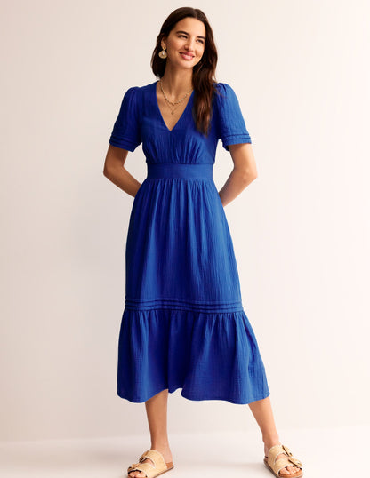 Eve Double Cloth Midi Dress-Indigo Bunting