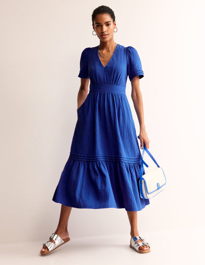 Eve Double Cloth Midi Dress-Indigo Bunting