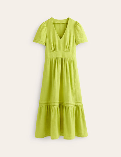 Eve Double Cloth Midi Dress-Chartreuse