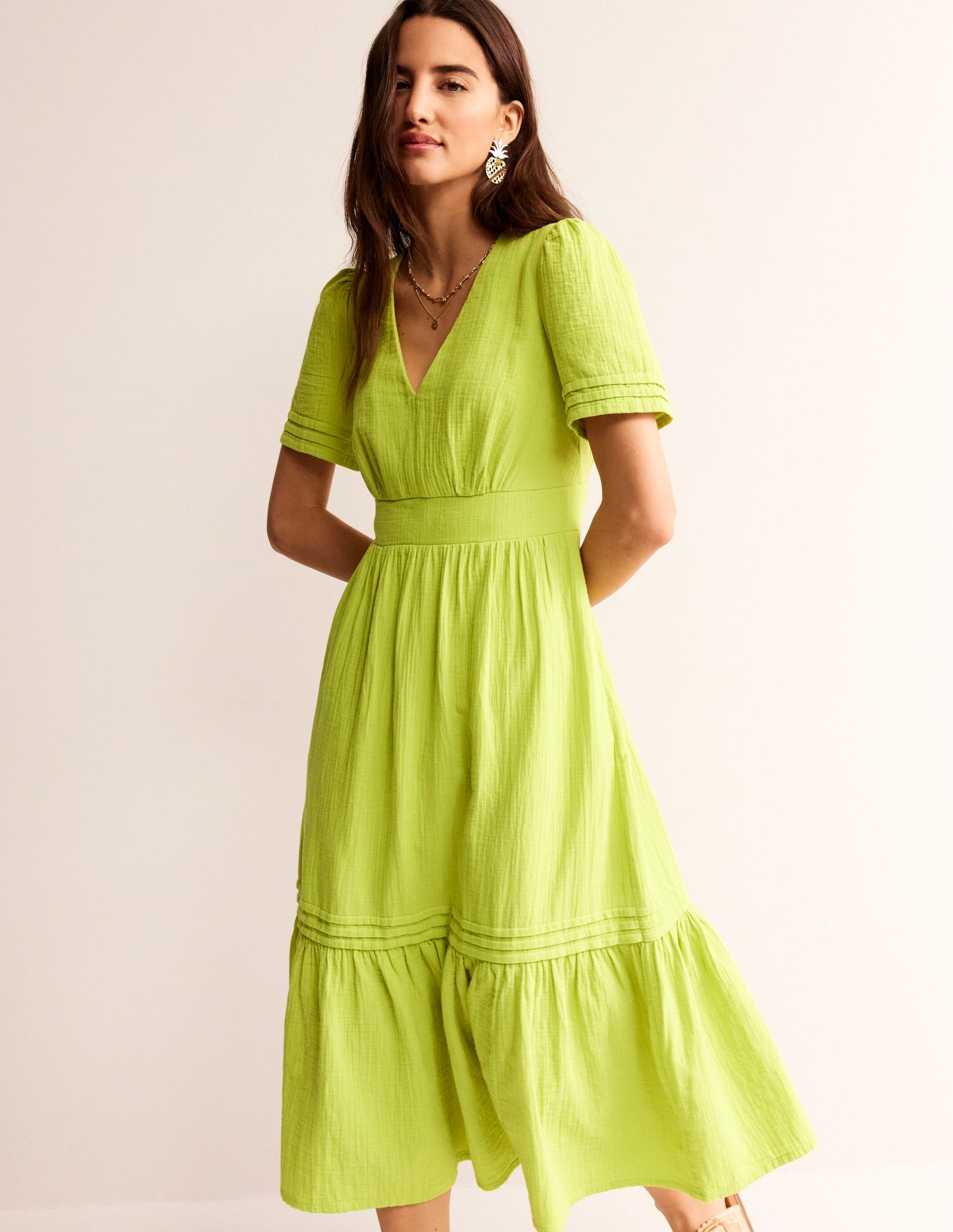 Eve Double Cloth Midi Dress-Chartreuse