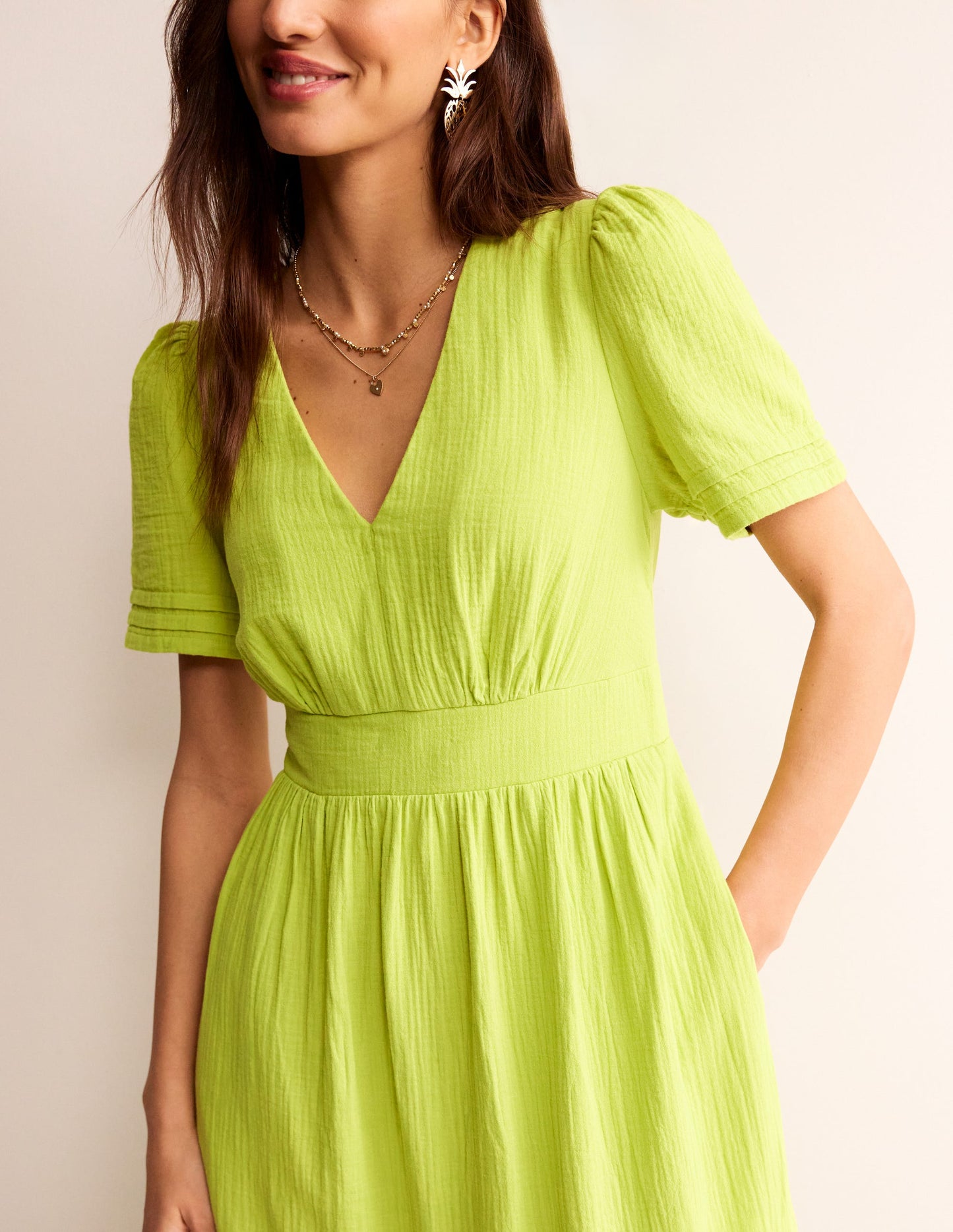 Eve Double Cloth Midi Dress-Chartreuse