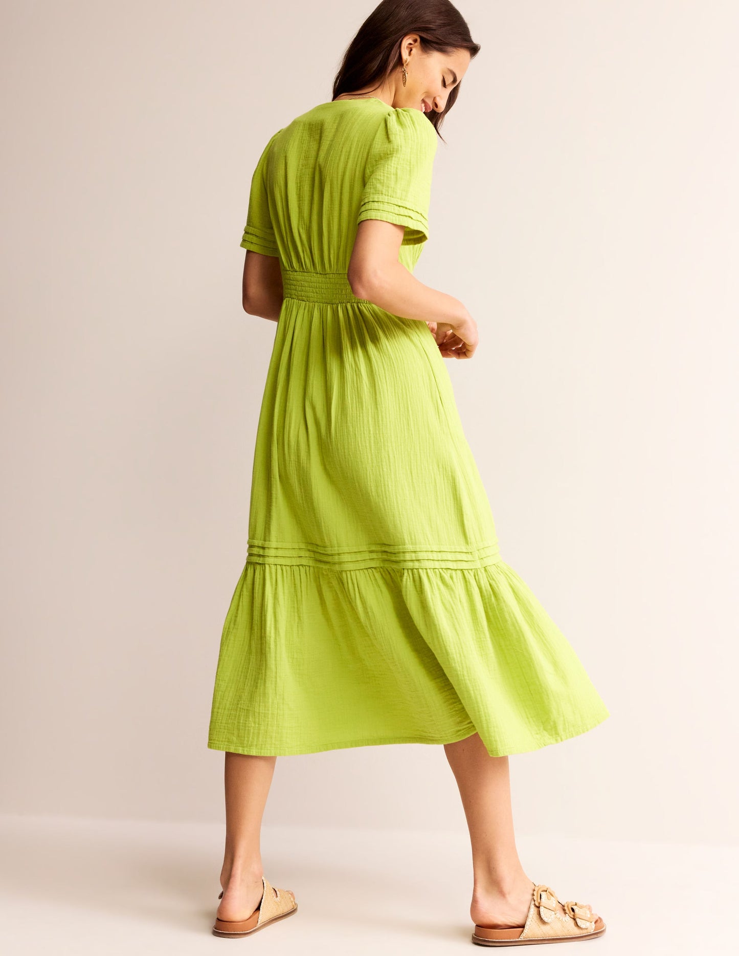 Eve Double Cloth Midi Dress-Chartreuse