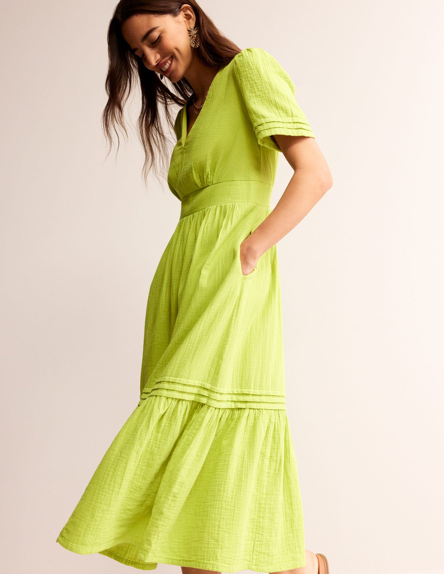 Eve Double Cloth Midi Dress-Chartreuse