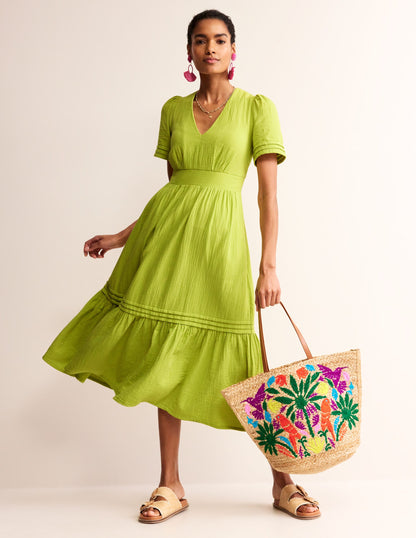 Eve Double Cloth Midi Dress-Chartreuse