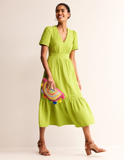 Eve Double Cloth Midi Dress-Chartreuse