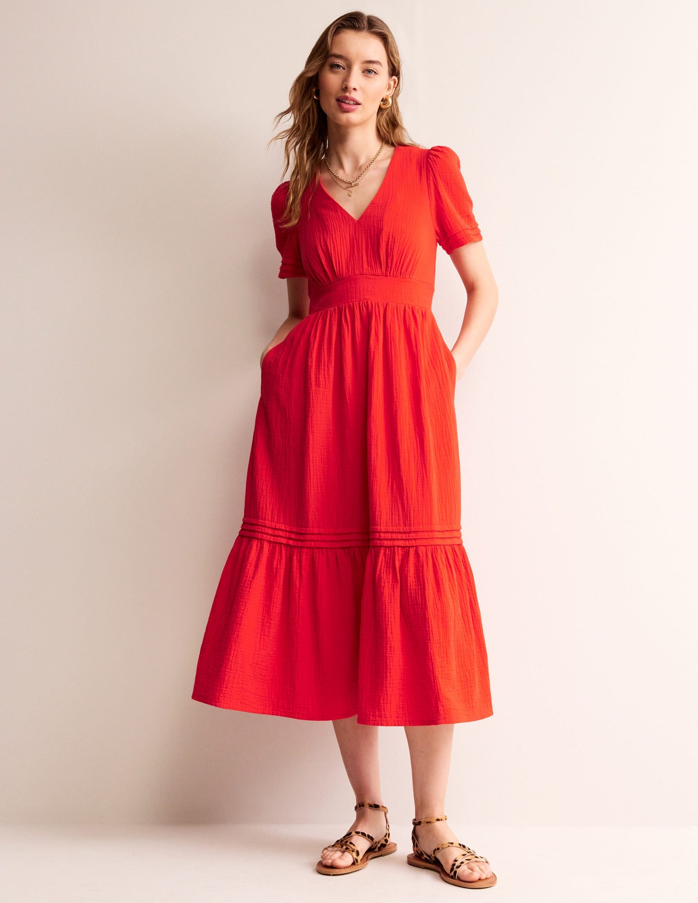 Eve Double Cloth Midi Dress-Flame Scarlet