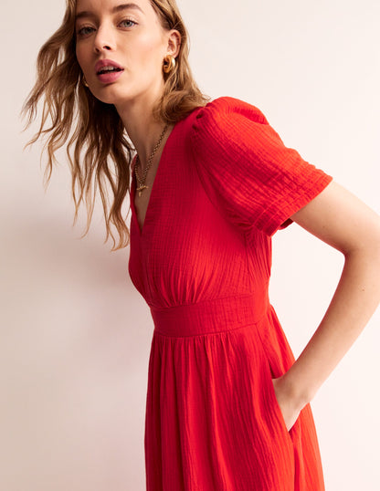 Eve Double Cloth Midi Dress-Flame Scarlet