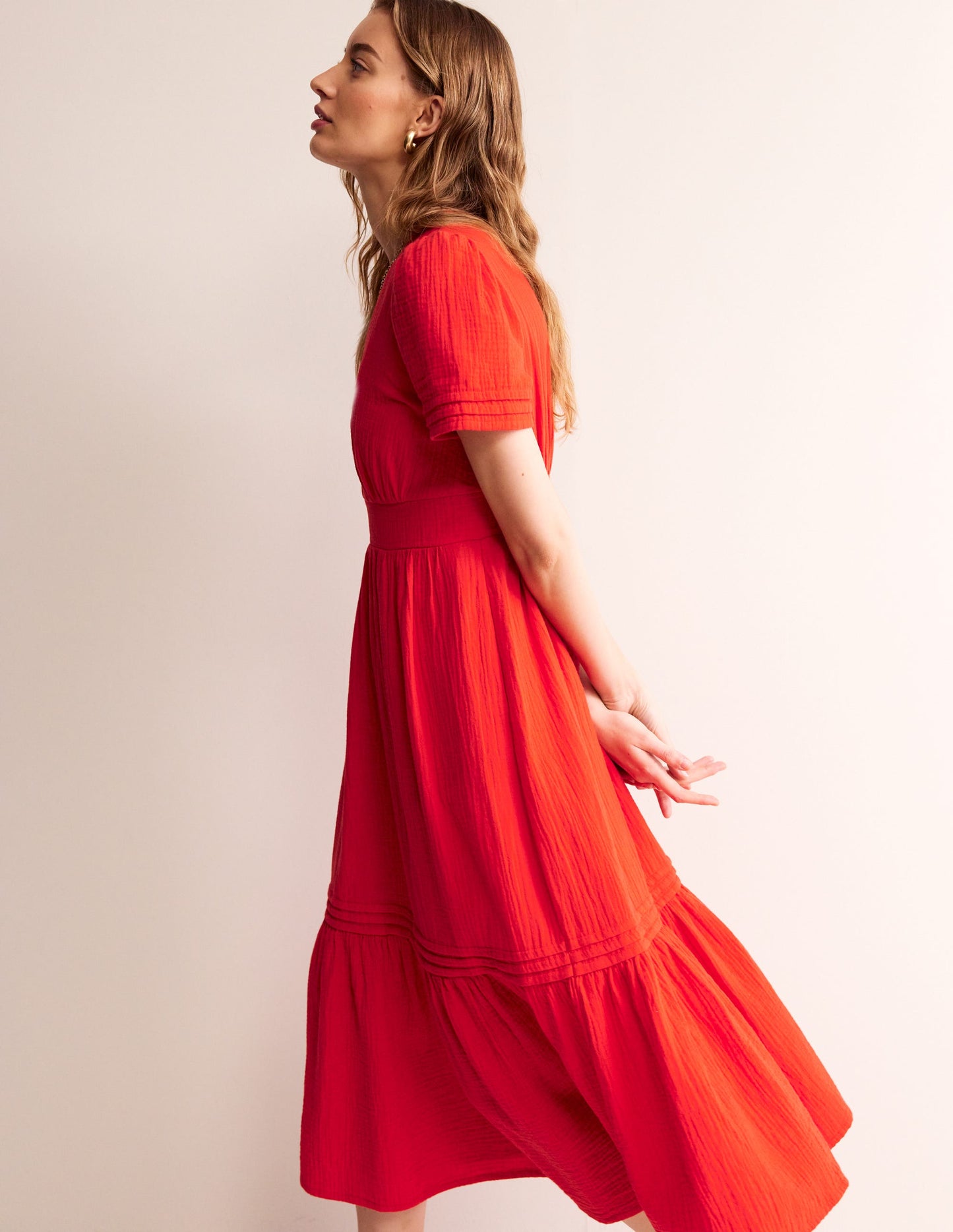 Eve Double Cloth Midi Dress-Flame Scarlet