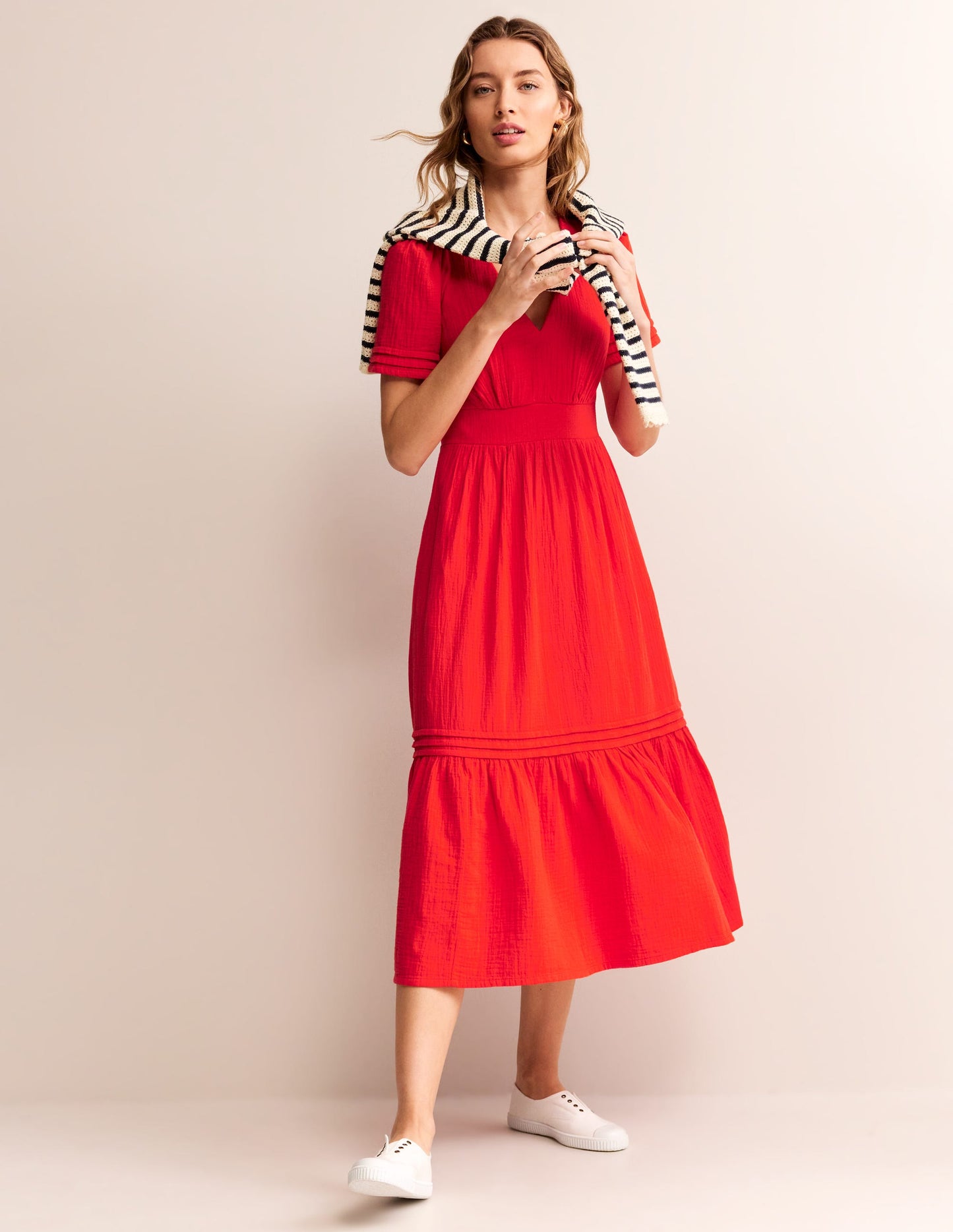 Eve Double Cloth Midi Dress-Flame Scarlet