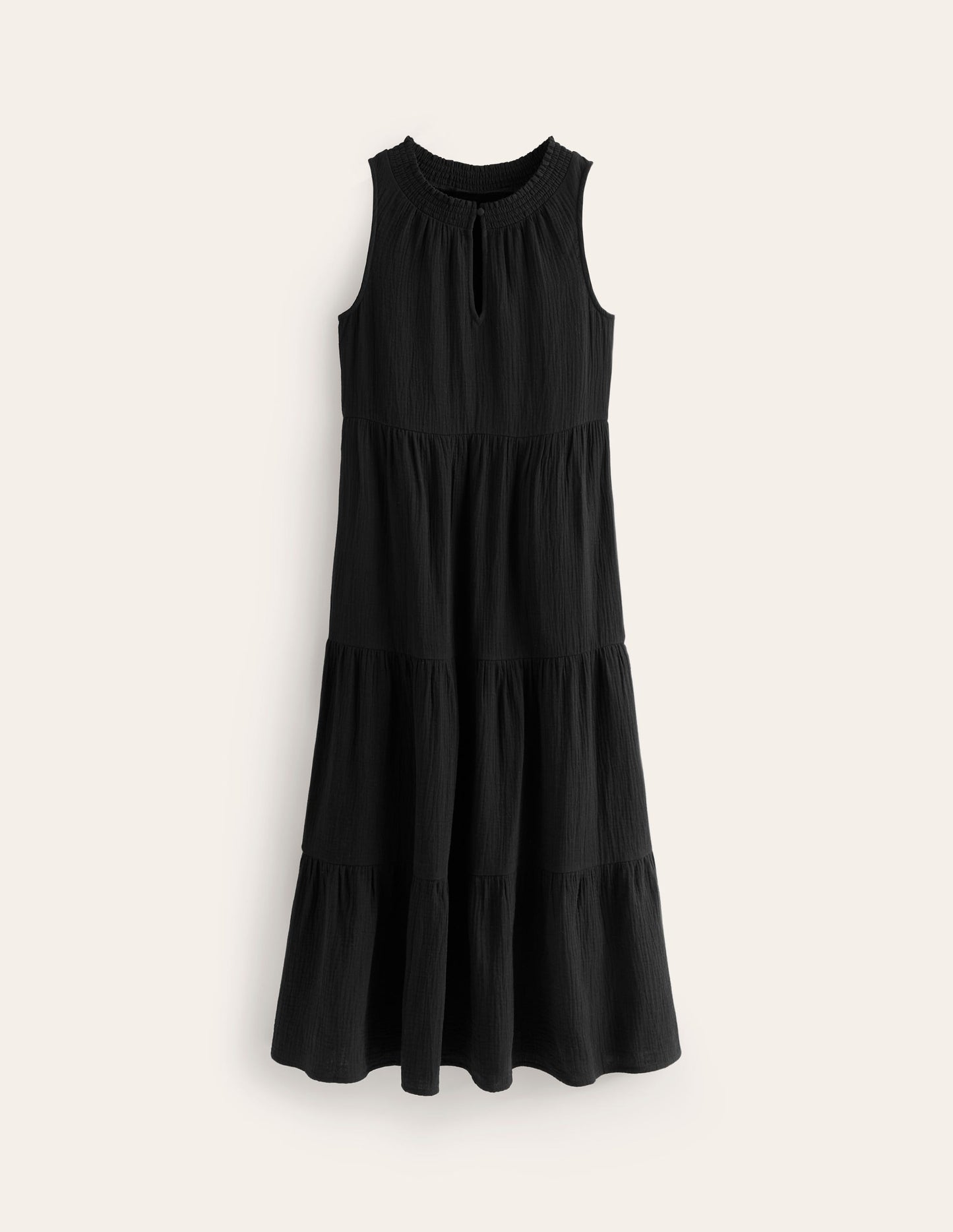 Double Cloth Maxi Tiered Dress-Black