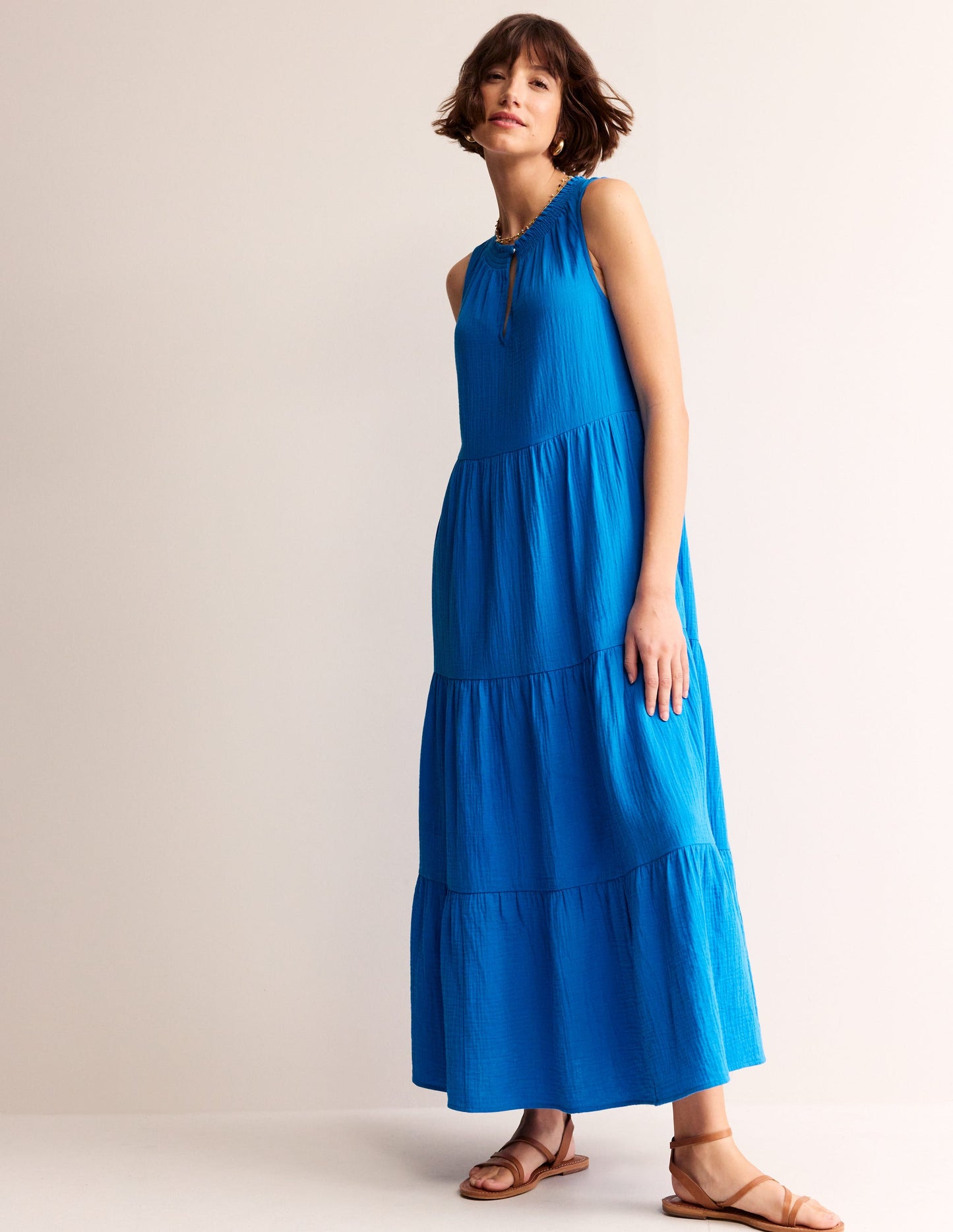 Double Cloth Maxi Tiered Dress-Indigo Bunting