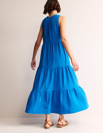 Double Cloth Maxi Tiered Dress-Indigo Bunting