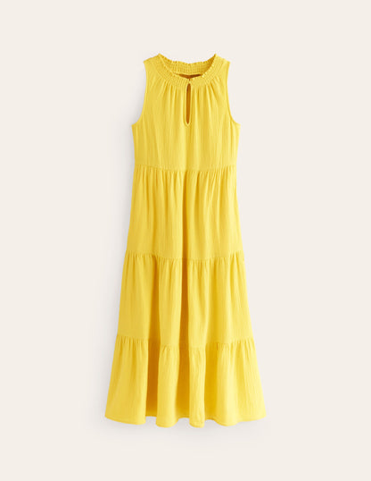 Double Cloth Maxi Tiered Dress-Passionfruit