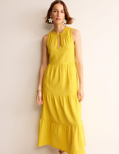 Double Cloth Maxi Tiered Dress-Passionfruit