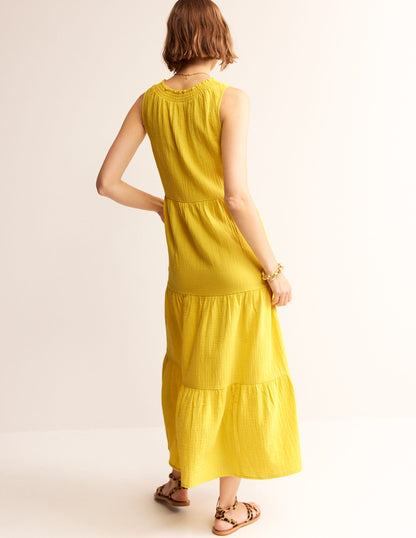 Double Cloth Maxi Tiered Dress-Passionfruit