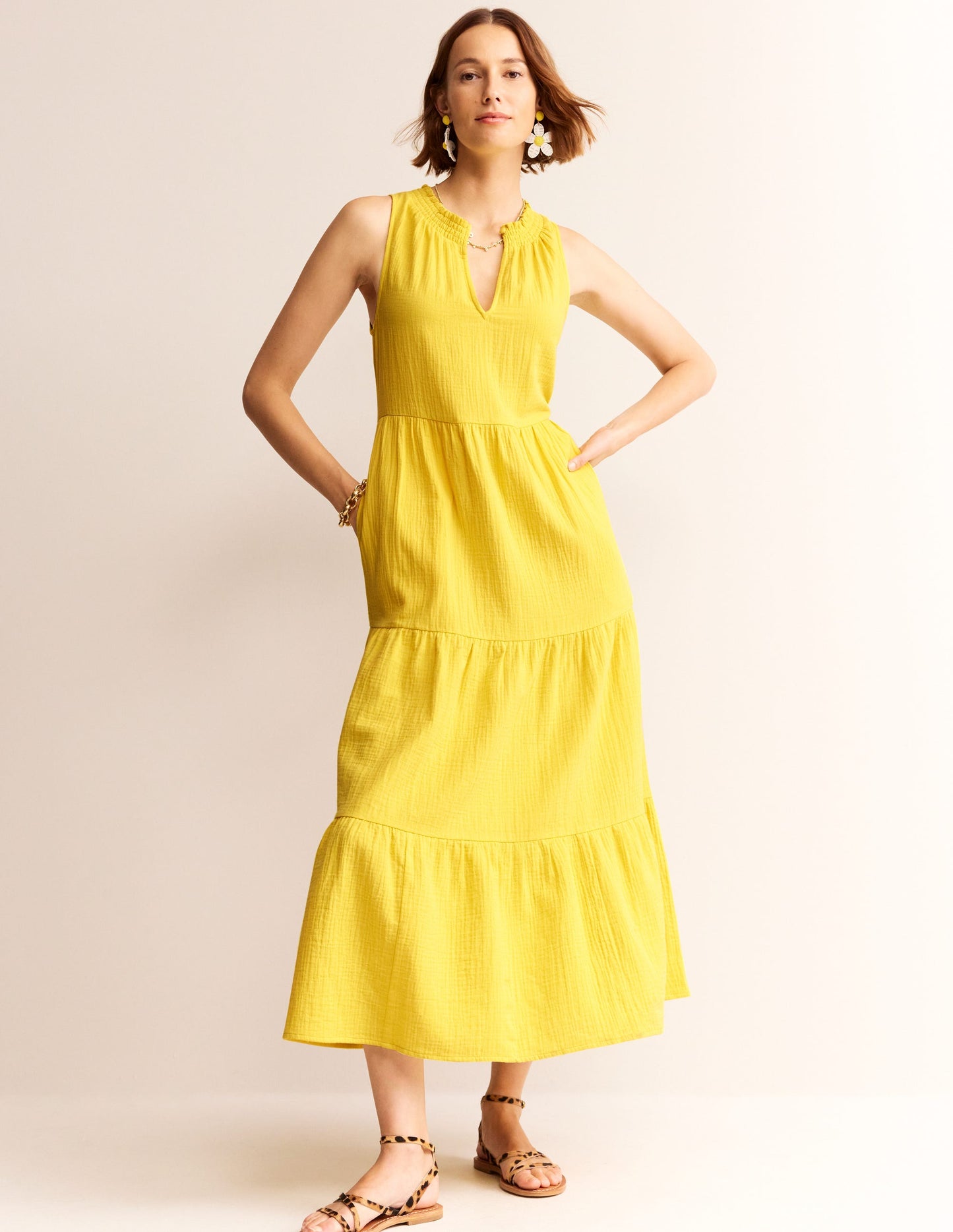 Double Cloth Maxi Tiered Dress-Passionfruit