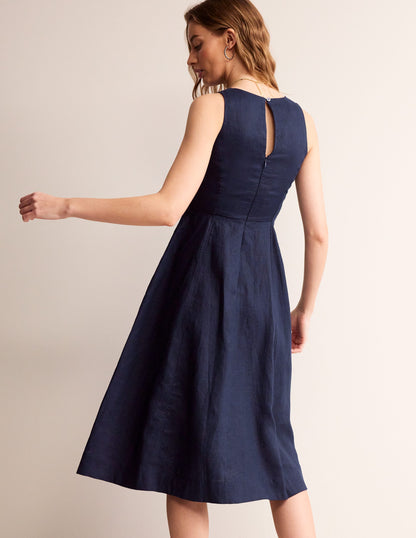 Carla Linen Midi Dress-Navy