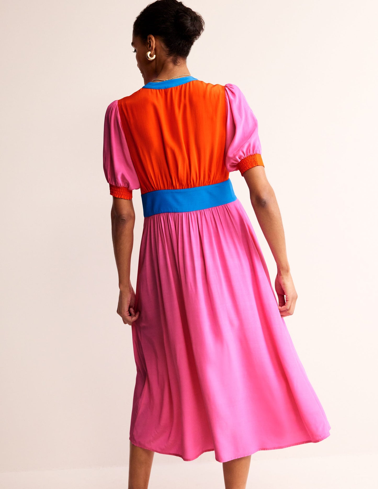 Elsa Midi Tea Dress-Sangria Sunset Colourblock