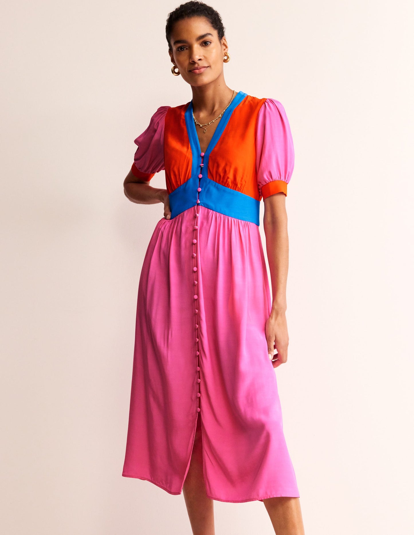 Elsa Midi Tea Dress-Sangria Sunset Colourblock