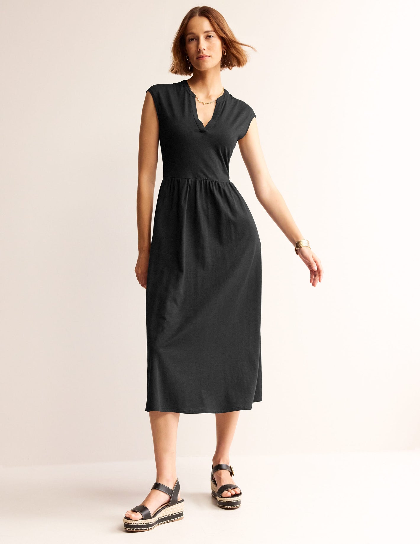 Chloe Notch Jersey Midi Dress-Black