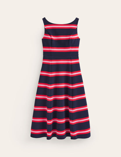 Scarlet Ottoman Ponte Dress-Navy, Red and Pink Stripe