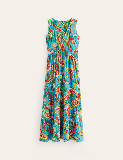 Sylvia Jersey Maxi Tier Dress-Vivid Blue, Paisley Azure