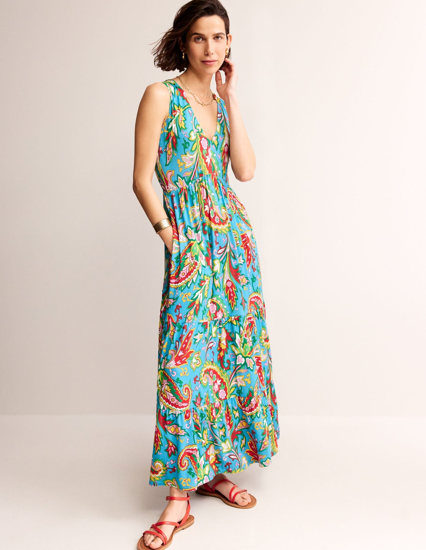 Sylvia Jersey Maxi Tier Dress-Vivid Blue, Paisley Azure